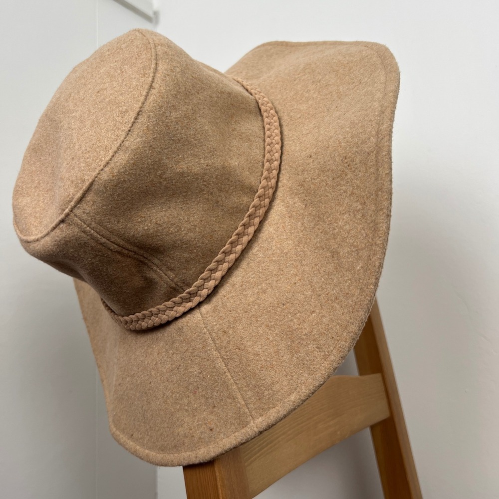 ASN‎ Tan Floppy Harper Fedora Hat Braided Band Adjustable Interior Camel Beige